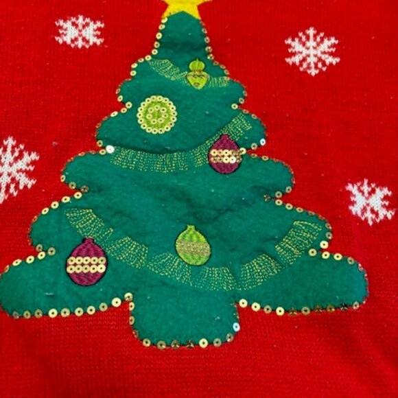 Holiday Time Ugly Christmas Sweater Snowflakes Tree Small - Picture 2 of 5